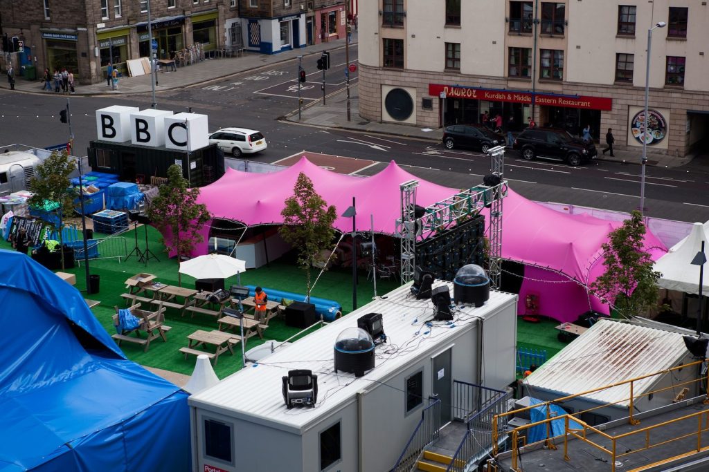 A stretch tent structure at a corporate event