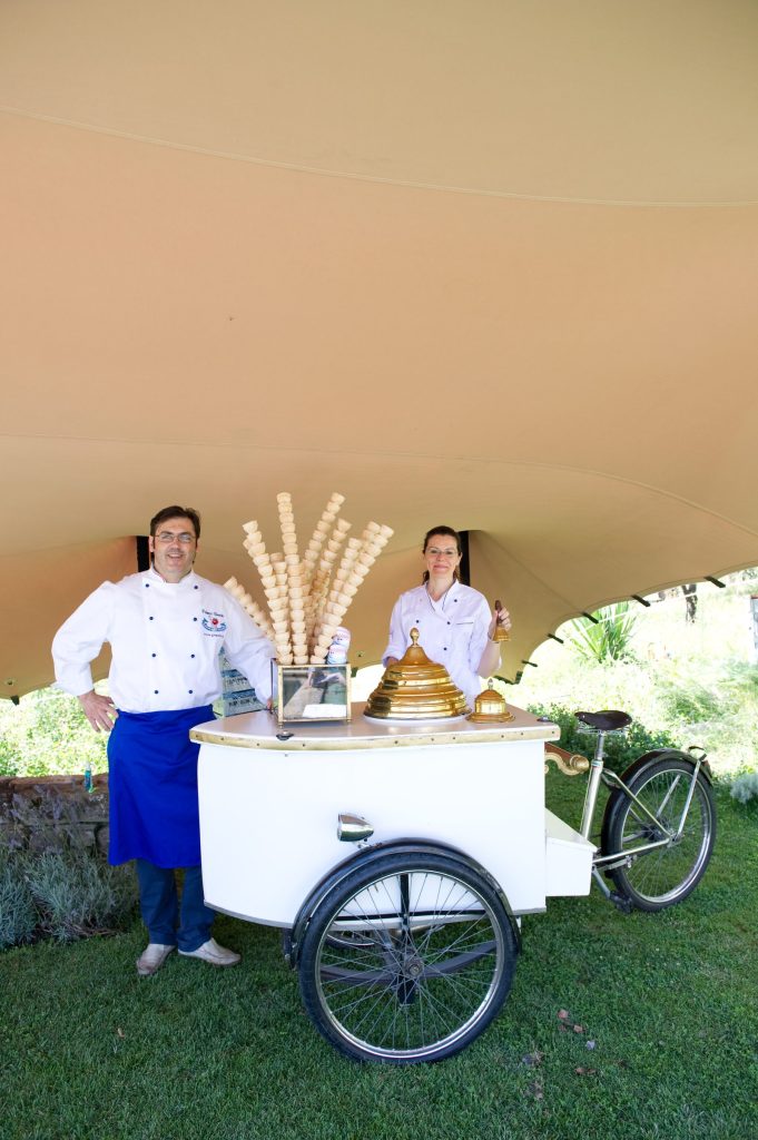 A stretch tent structure set up for a wedding